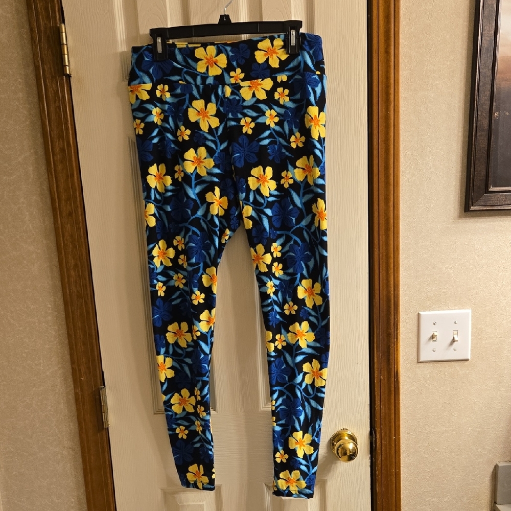 LuLaRoe Blue and Yellow Floral Leggings New Without Tags
